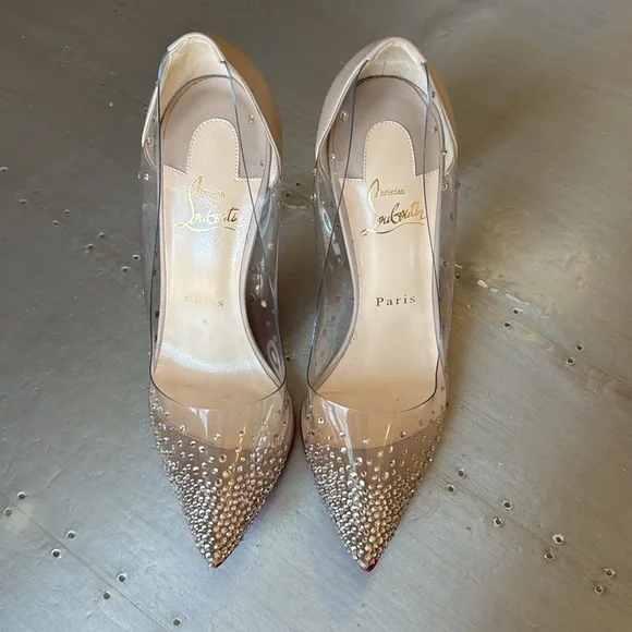Christian Louboutin degrastrass nude pvc crystal Preowned 100mm stiletto 38.5 - Picture 4 of 14